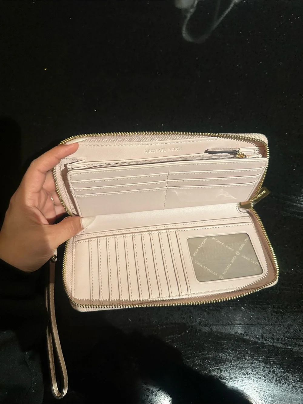 Michael Kors Cream and Light Pink MK Signature Wristlet